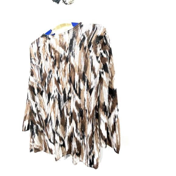 J Jill Womens Brown Black Watercolor 3/4 Sleeve Linen Blend Cardigan Size Medium - Picture 4 of 9